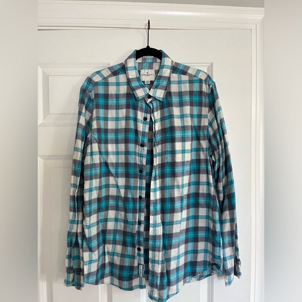 Men's American Eagle Blue Flannel Size Large